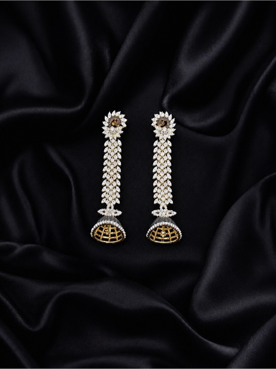 Jewelry - Dazzling Gold and White Crystal Long Drop Earrings